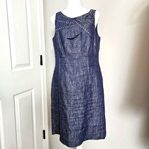Taylor Women's Blue 100% Linen Blue Sheath Dress Size 10